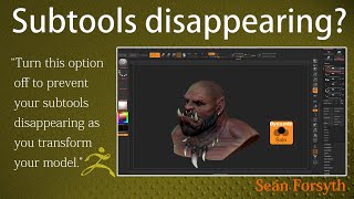 Subtools disappearing in ZBrush as you scale, pan or rotate around your object? Disable Dynamic mode