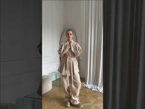 Женский костюм с кимоно и широкими брюками из кашемировой ангоры (Ivara), Черный, S-L, видео 2