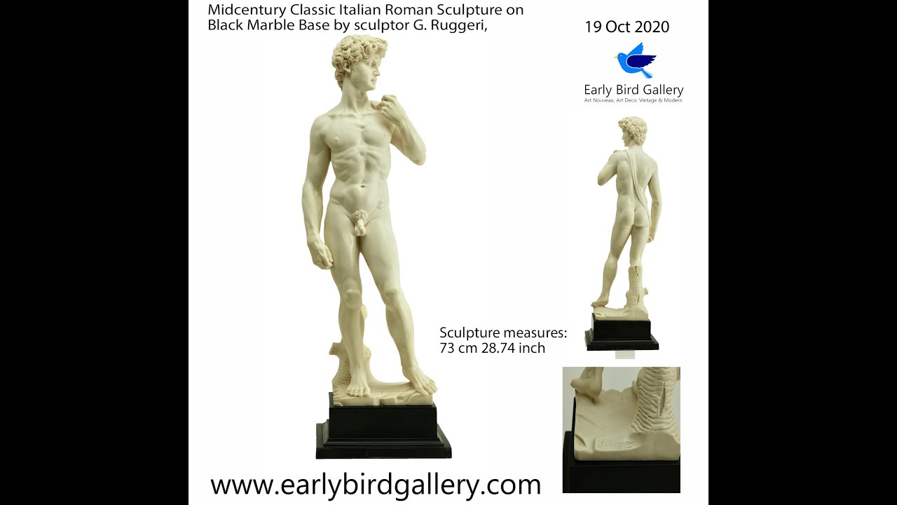 Midcentury Classic Italian Roman Sculpture on Black Marble Base by sculptor G. Ruggeri,