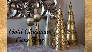 Gold Christmas Cone Trees in three finishes. Mini Christmas Trees for you holiday decor.