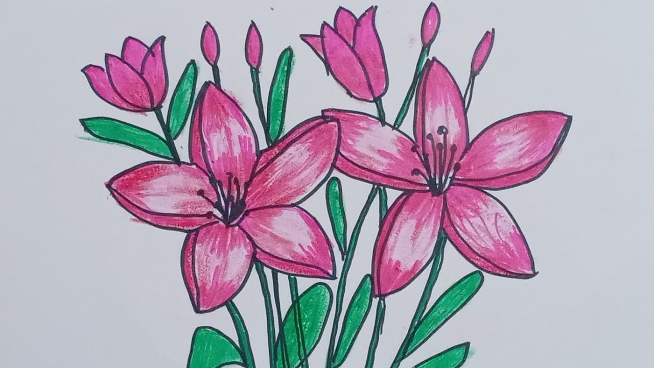 how to draw and color flowers step by step - YouTube