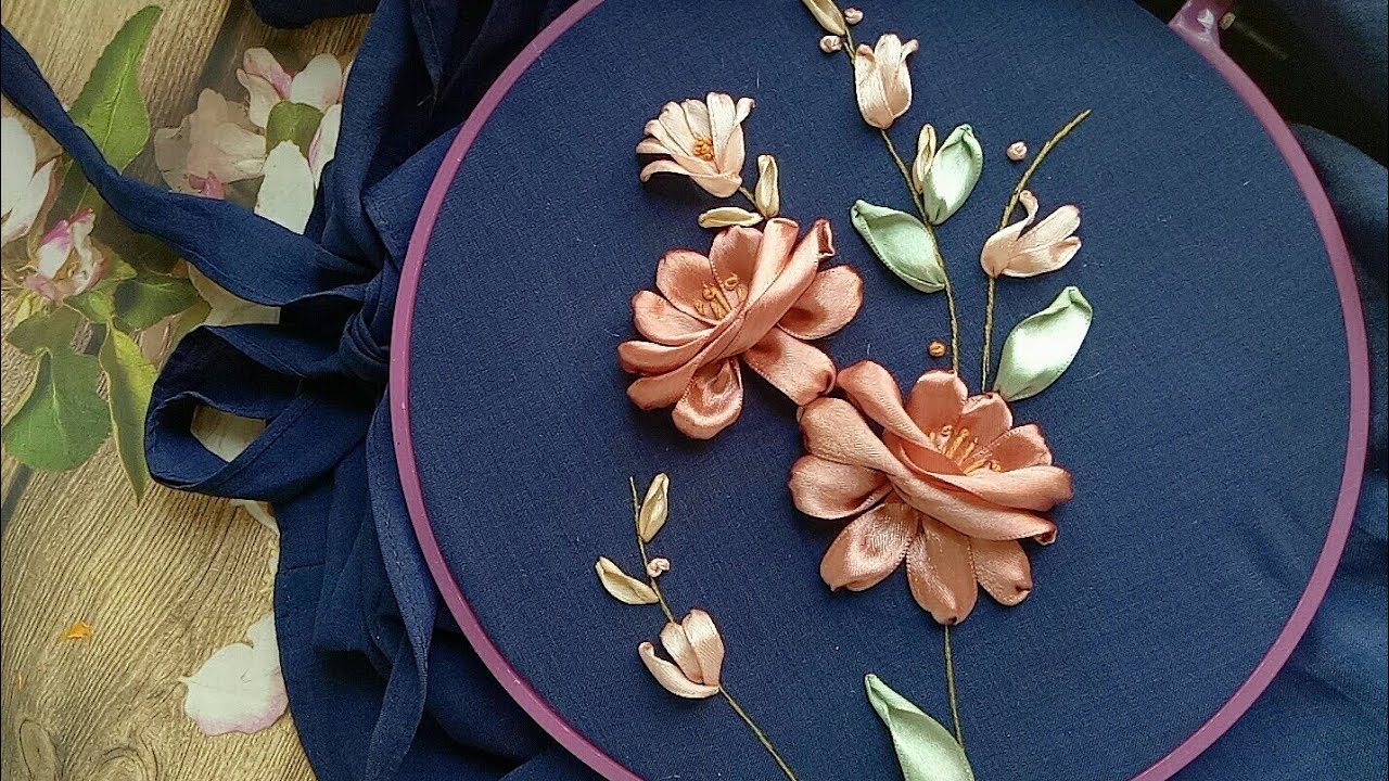 Hướng dẫn cách thêu hoa ruy băng trên váy  Thời Trang Thủy  Ribbon  embroidery flowers  YouTube