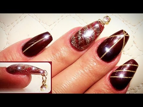 Acryl Nagels Goud Bordeaux Rood Nagel Piercing Marble Striping Tape Youtube