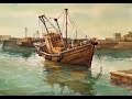 Watercolor Painting : Fishing Boats on Sea