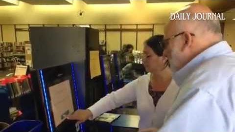 New self check out machines at the Mendocino County Library.