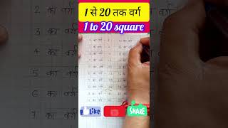 1 to 20 square learn #maths #squaretrick #squareroot #square #shorts #viralshorts