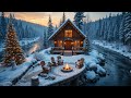 🎄A Cozy Christmas Evening by the Riverside Cabin ❄️ Soft Snow, Warm Fire 🔥 & Peaceful Nature Sounds