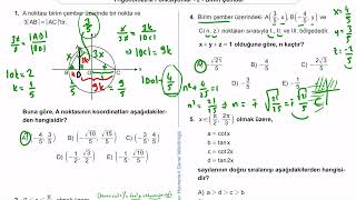 11. Sınıf Matematik Kazanım Kavrama Test 4 (Trigonometrik Fonksiyonlar - Birim Çember) Çözümler