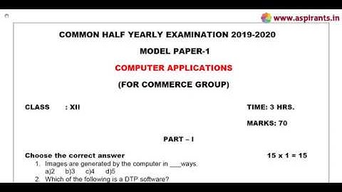 12th Computer Applications Half Yearly Model Question Paper 2019-20|Chennai District|English Medium