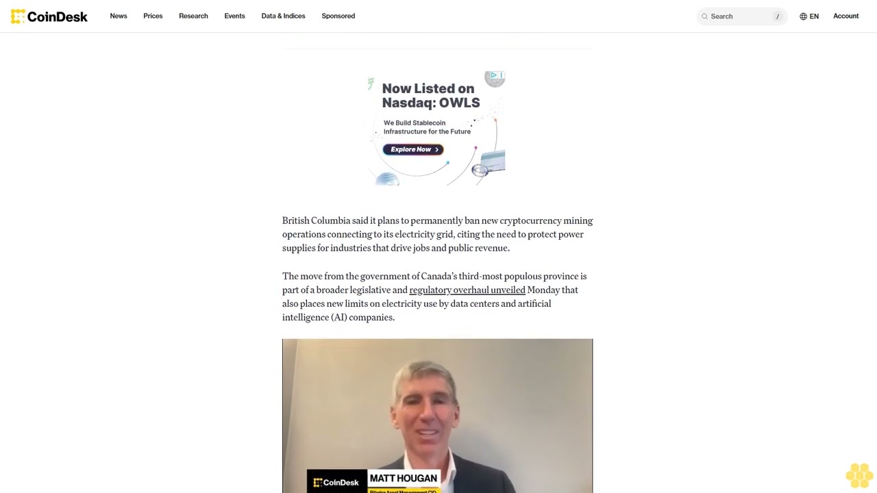 British Columbia to Permanently Ban New Bitcoin Mining Projects From G