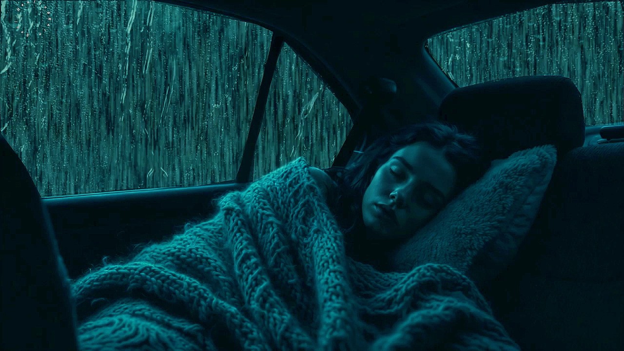 Sleep Hypnosis to Fall into Sleep in 3 Minutes with Heavy Rain & Thunder Sounds on a Car at Night