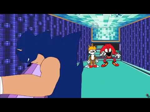 Sonic throws pillar at Knuckles