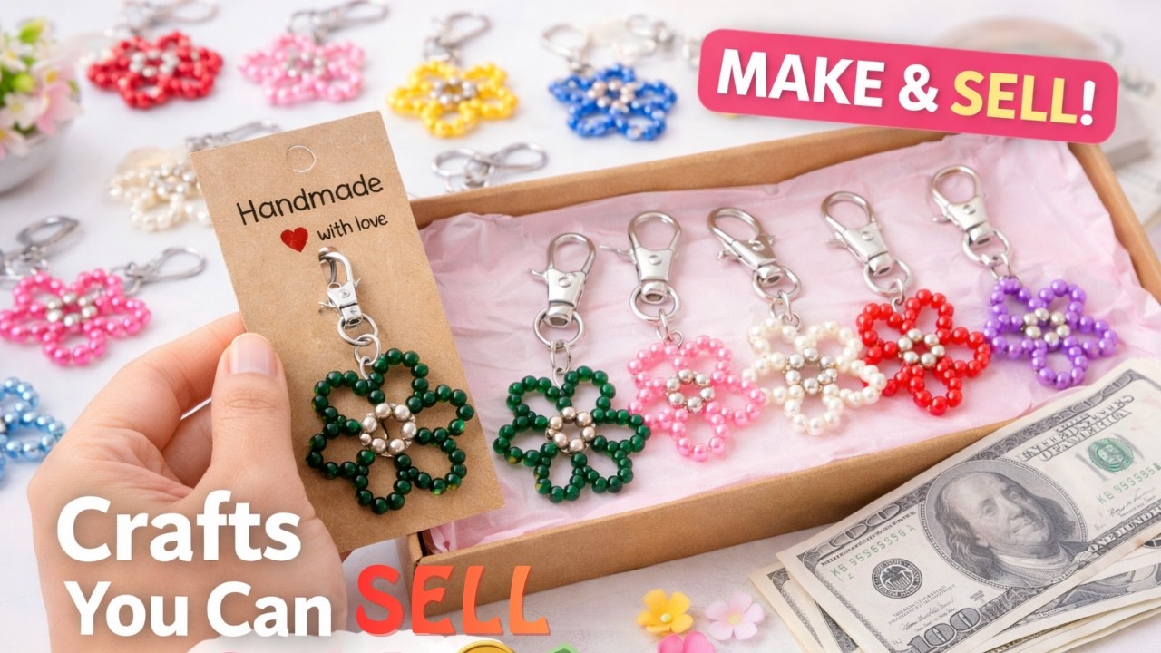 DIY Beaded Flower Keychain 🌸 Easy Handmade Craft You Can Make & Sell
