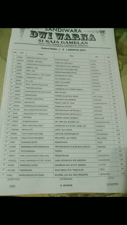 JADWAL SANDIWARA DWI WARNA BULAN AGUSTUS 2022