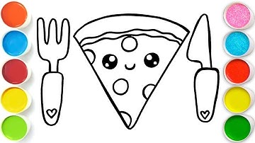 Pizza Slice with Cutlery Drawing, Painting & Coloring For Kids and Toddlers_ Kids Art