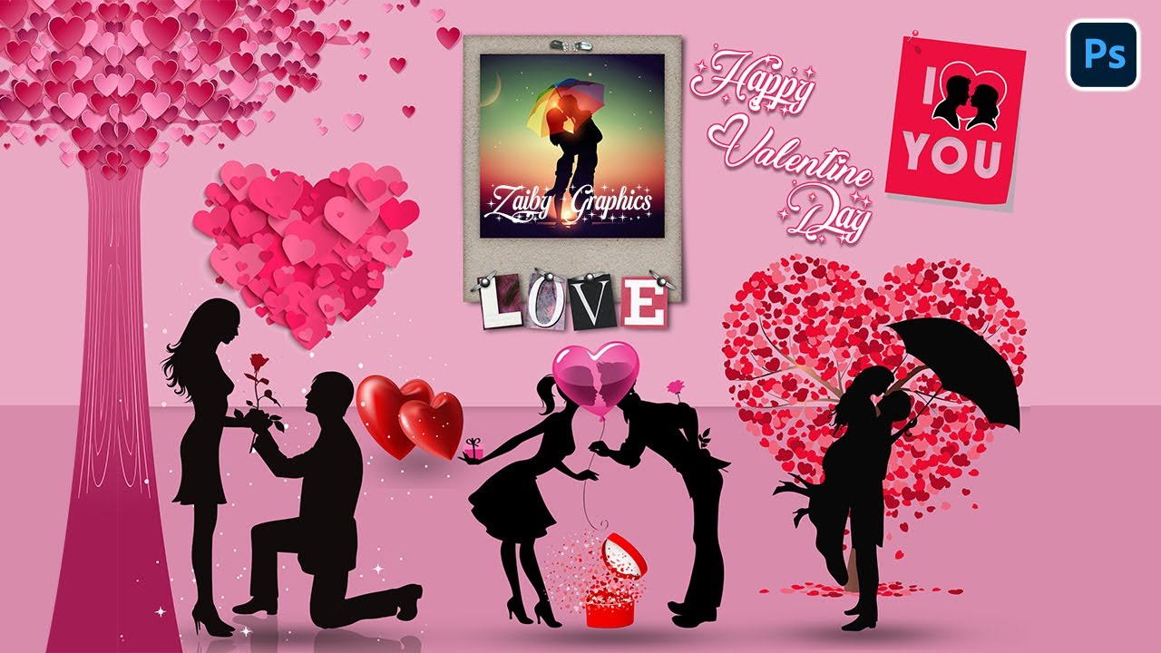 Valentine's day poster design in photoshop | Zaiby Graphics | 14 February
