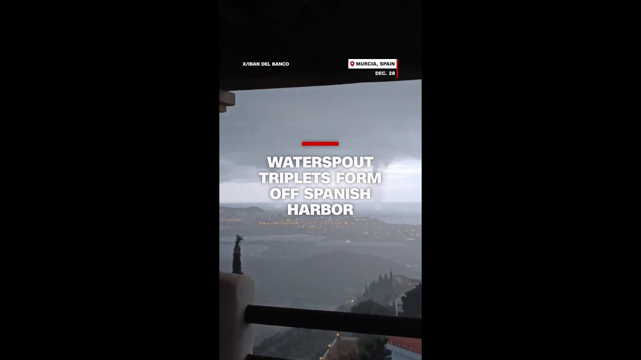 Waterspout triplets form off Spanish harbor