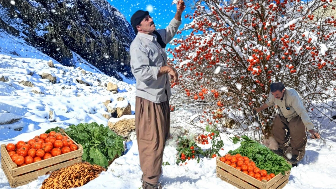 Сбор фруктов и овощей кочевником из-под глубокого снега | Кочевая жизнь Ирана