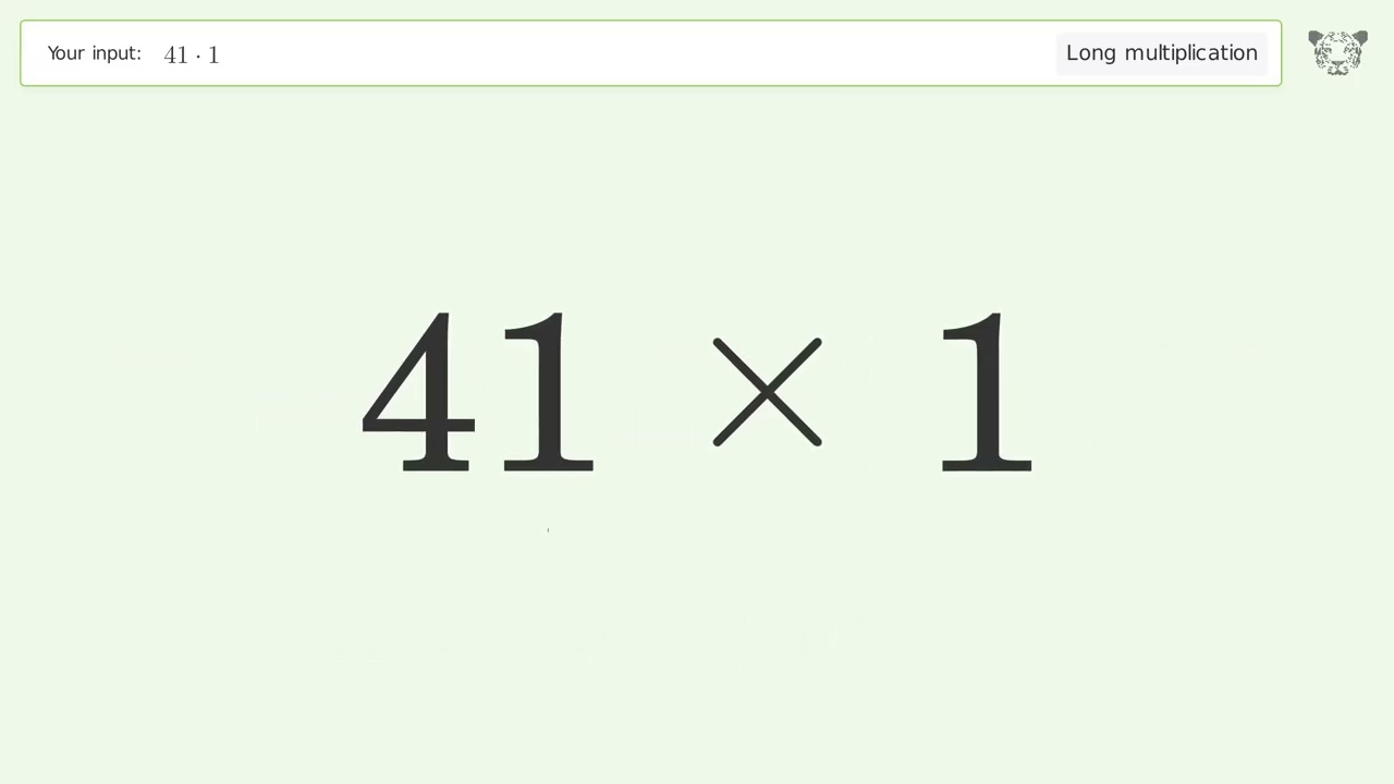 Long Multiplication Problem 41*1: Step-by-Step Video Solution | Tiger Algebra