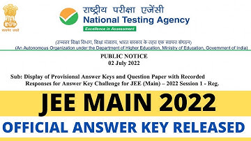 Jee Main Answer Key Released | JEE Main Result 2022 #jeemain2022