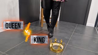 King has fallen, glory to the queen! Black high heel boots crushing the crown! #crush #heels #crown