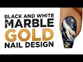 Young Nails Nail Demo - Black and White Marble with Gold Nail Design - Gel Nails