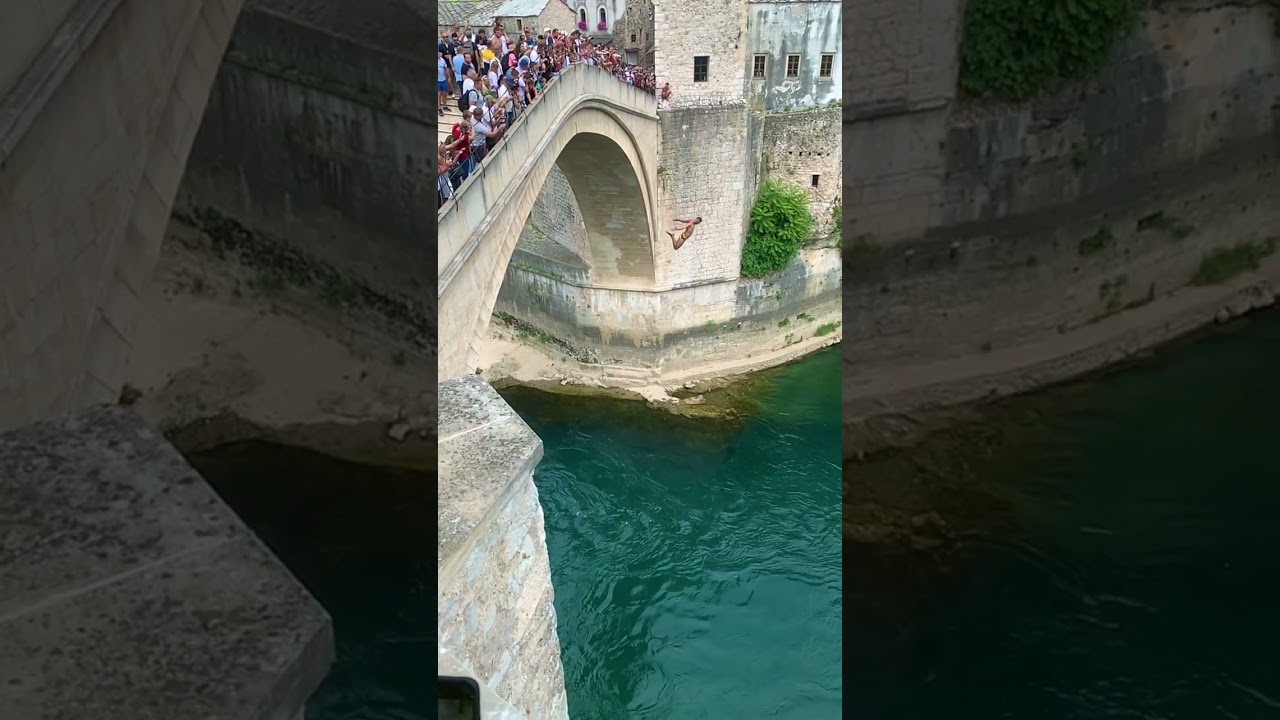 Video of a Brave Man Jumping Off the Mostar Bridge in Bosnia into the Freezing River Below.