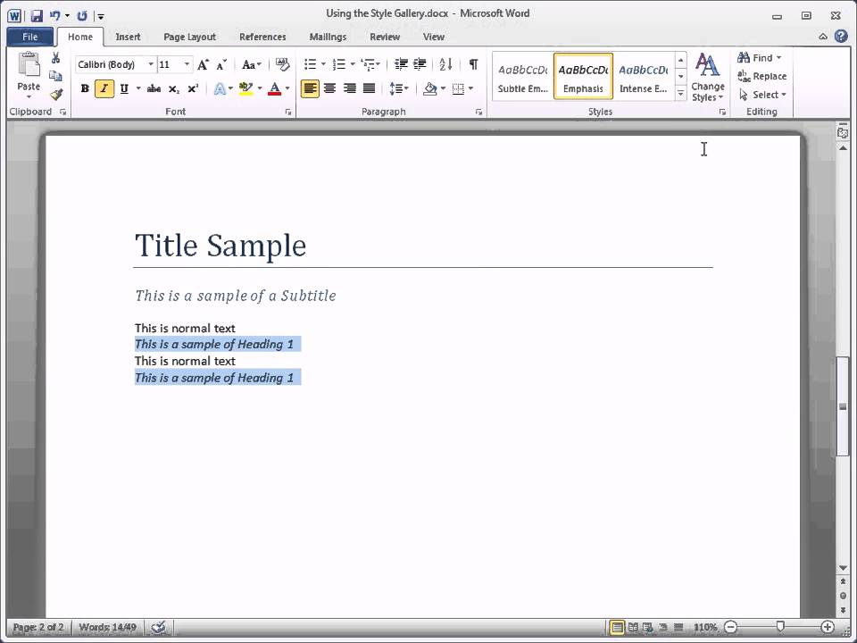 Word 2010 | Using the Style Gallery - YouTube