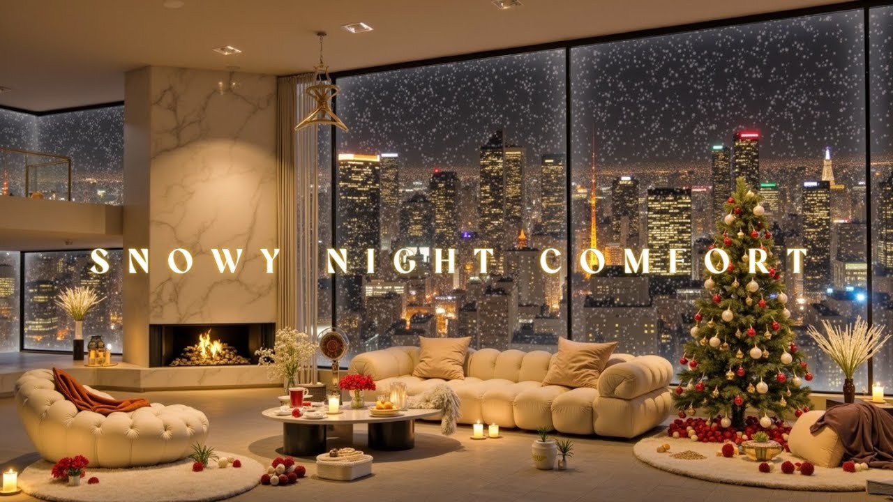 Уютная Рождественская Квартира 🎄 Джаз Чилл, Снежный Вид на Город. Идеальная Расслабляющая Атмосфера