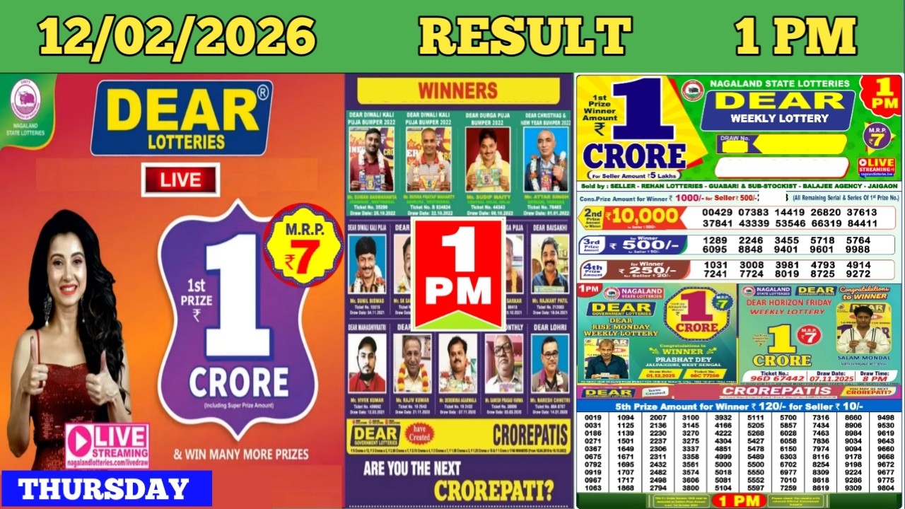 DEAR LOTTERY SAMBAD MORNING 1 PM RESULT TODAY LIVE DRAW ON 12.02.2026 NAGALAND THURSDAY