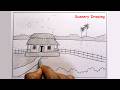 How to Draw a Beautiful Village Scenery Step by Step | House Scenery Drawing with grey Crayons