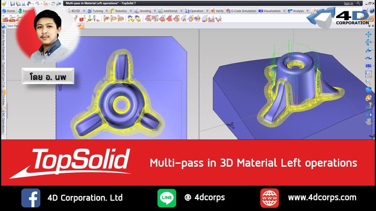 TopSolid'CAM Multi pass in 3D Material Left operations YouTube