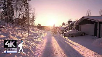 Golden Sunrise in Quaint Village: Finland's Magical Winter Morning - Slow TV 4K