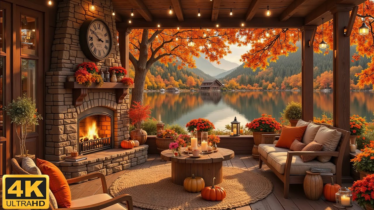 Warm Autumn Cabin with Fireplace 🍂 Relaxing Piano Music & Fall Ambience ...