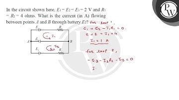 In the circuit shown here, E1 = E2 = E3 = 2 V and R1 = R2 = 4 ohms. What is the current (in A) f....