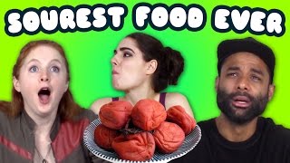 THE MOST SOUR (SALTY?) FOOD IN THE WORLD - UMEBOSHI
The oldest battle in the book: Young adults vs. ubemoshi. Which will triumph? P.S. Only found out they have a pit after the first person tried it… whoops.
Subscribe for more adventures! And be sure to check out our social media:
ANNA VANSTON-
Instagram: @goombanna
Twitter: @goombanna
MICHAEL FARISS-
Insta: @michaelfariss
Twitter: @michaelfariss
BEVERLEE JEAN-
Insta: @beverleeactress
Twitter: @beverleeactress
REX HOWELL-
Insta: @HowellLoud
Twitter: @HowellLoud
ARTHUR BRYAN MARROQUIN-
Insta: @arthurbryanmarroquin
Twitter: @arthurbmarr
KATE LE-
Insta: @pearl_mermaid63
JUSTIN BAKER-
Insta: @acts4food
Twitter: @ acts4food
DANIELLE DEWULF-
Insta: @Danielle.dewulf
Twitter: @danielledewulf
JENN BURGETT-
Insta: @jennburgett
KATISHA SARGEANT-
Insta: @tishareiss
ANDI MÉNDEZ-
Insta: @andi_mendez
SHATON GRANT-
Insta: @shaton_32
SILVIA BITENTE-
Twitter: @facilserfeliz
MALCOLM HARTLEY-
Insta: @malcolmhartley
TARIK-
Insta: @whothefistarik
Twitter: @whothefistarik
Thanks for watching!
Hackbeat by Kevin MacLeod is licensed under a Creative Commons Attribution license (https://creativecommons.org/licenses/by/4.0/)
Source: http://incompetech.com/music/royalty-free/index.html?isrc=USUAN1100805
Artist: http://incompetech.com/ THE MOST SOUR (SALTY?) FOOD IN THE WORLD - UMEBOSHI