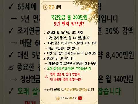 국민연금 200만원, 5년 먼저 받으면 얼마나 줄어들까?