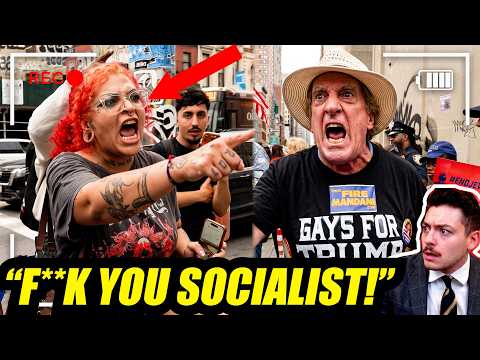 All HELL breaks loose in NYC!! Gays for Trump vs Mamdani socialist throw down in the street!