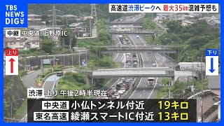 3連休最終日 高速道路渋滞 中央道・小仏トンネル付近で19キロ　など発生【午後2時30分現在】｜TBS NEWS DIG