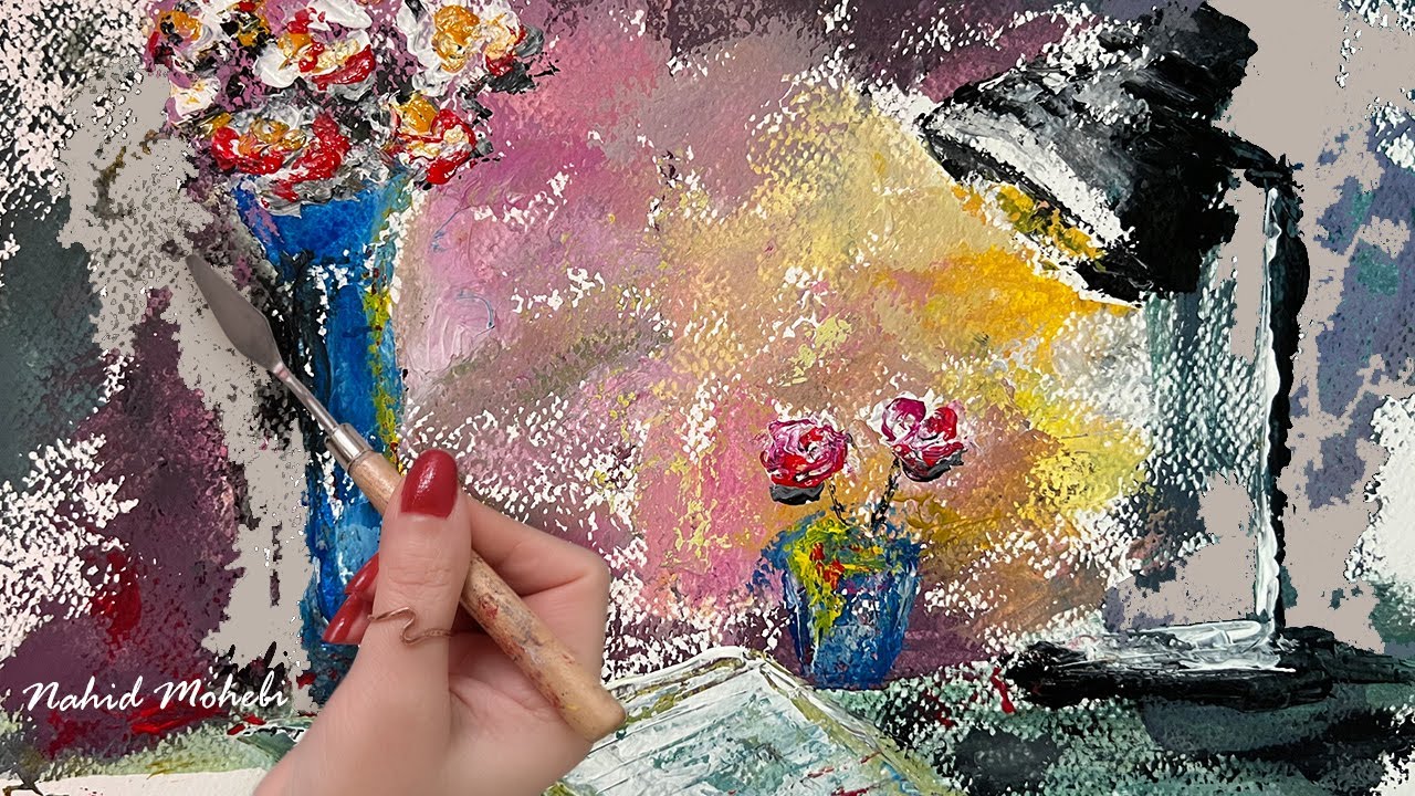 Acrylic Painting with Palette Knife / Flowers in Vases / Notebook ...
