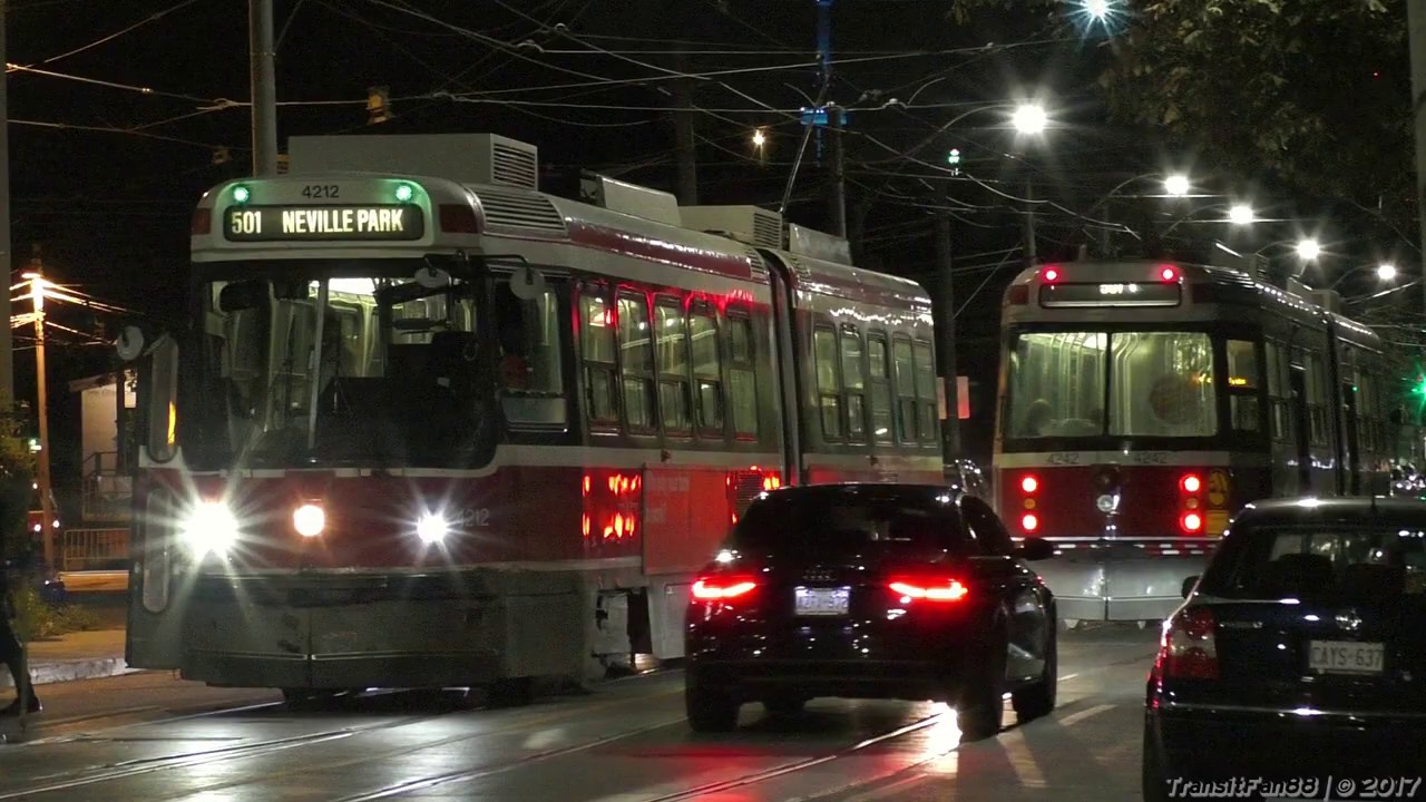 TTC 1987-1988 UTDC ALRVs on Route 501 Queen - Short Turn at Russell Carhouse
