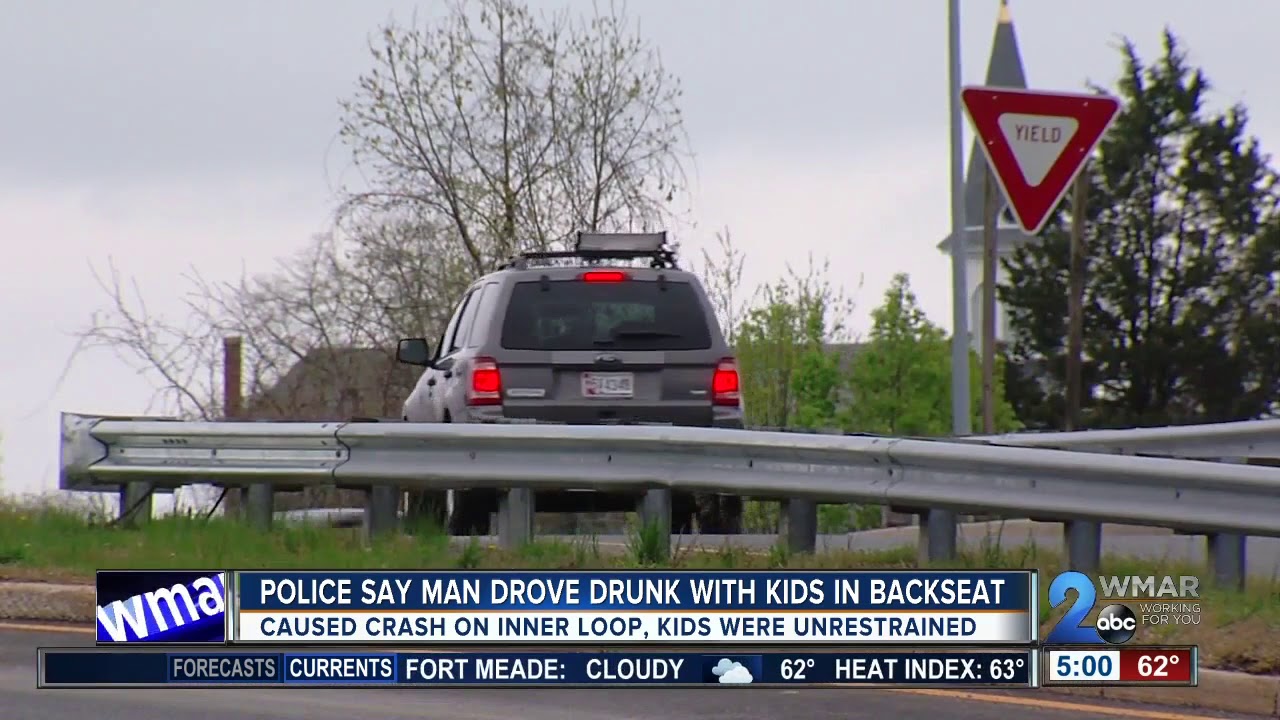 Drunk driver crashes with two young kids in car - YouTube