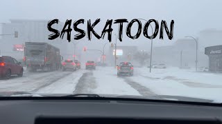 Downtown Drive  in Saskatoon SK🇨🇦 -Winter