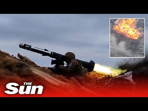Ukrainian Marines destroy Russian armoured vehicles with Javelin missiles in Donetsk