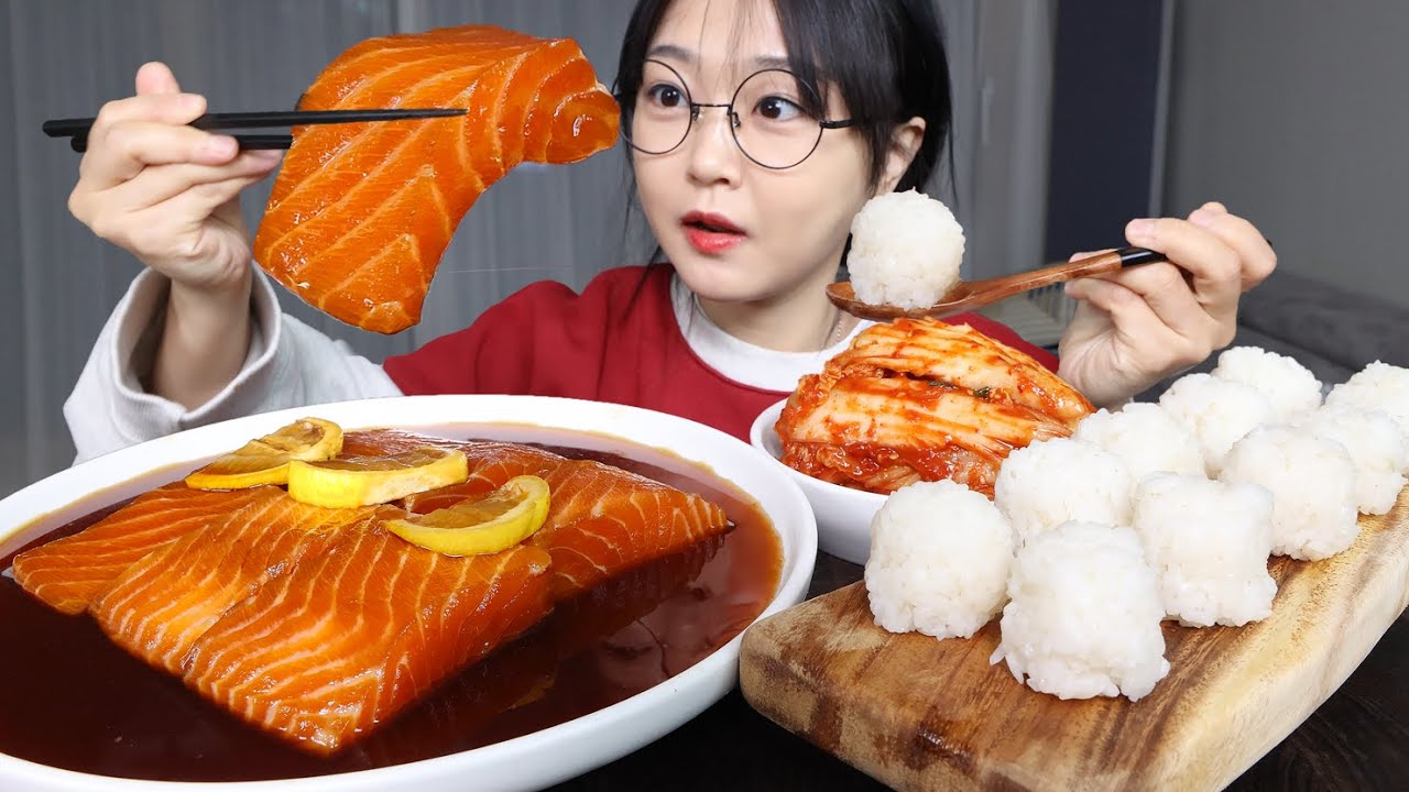 Соевый соус Маринованный лосось🧡Mukbang ASMR