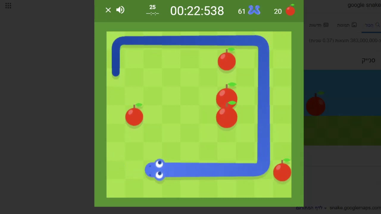 google snake game twin mode (slow) 50 apples 01:03:201 