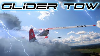 Rc Glider Spatz-55 Tow Launch And Windex 1200C Flight. Fpv Drone Amazing Chasing Shots, Rc Airplane