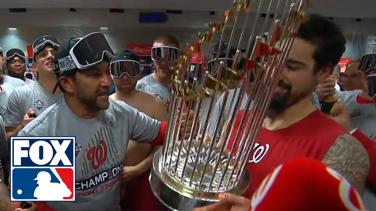 Watch the Washington Nationals pop champagne in the clubhouse | FOX MLB