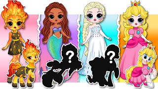 Disney Princess, Peach Princess & Elemental Ember become MY LITTLE PONY / DIYs Paper Dolls & Crafts