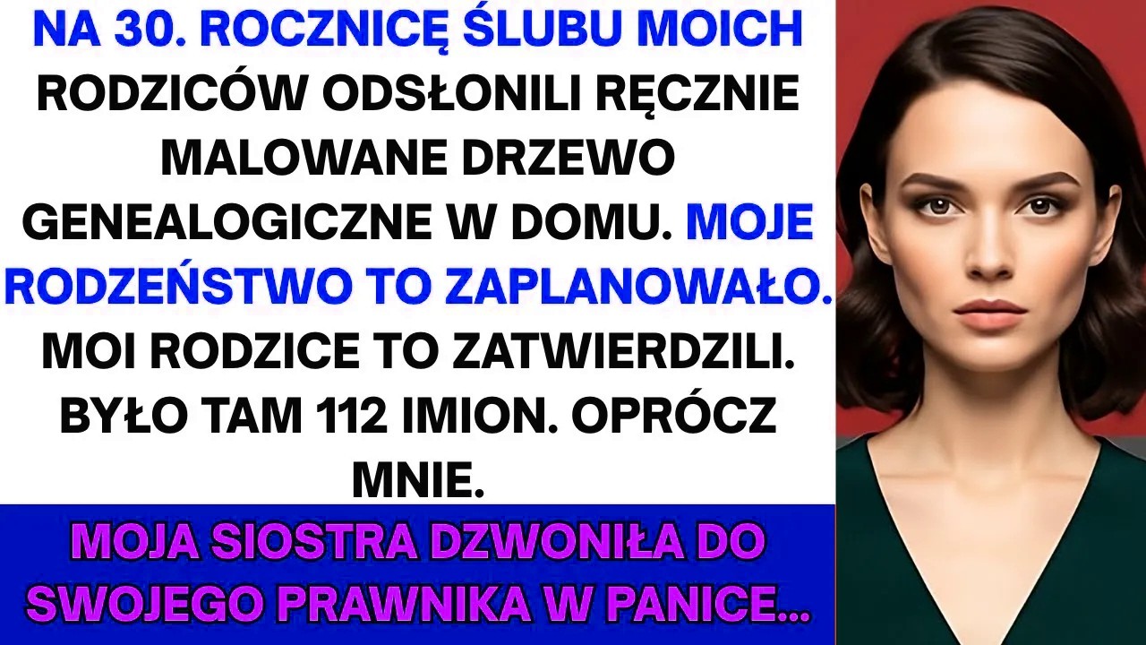 Na třicátém výročí svatby rodičů odhalili obří rodokmen, který jsem pomohla zaplatit. Stálo na něm sto dvanáct jmen – od prarodičů přes bratrance až po našeho mrtvého psa. Moje jméno tam nebylo....
